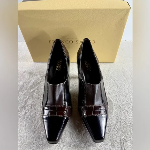 Franco Sarto Black and Brown Heels Croc Embossed Heel/Booties 💕 - Picture 3 of 10